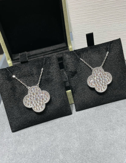 [ORA]KLEE 25MM GROSSER ANHÄNGER DIAMANT PAVÉ SILBERHALSKETTE