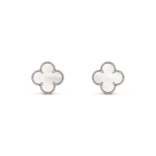[ORA]CLOVER MEDIUM 1 MOTIFS  WHITE MOP EARRINGS SILVER
