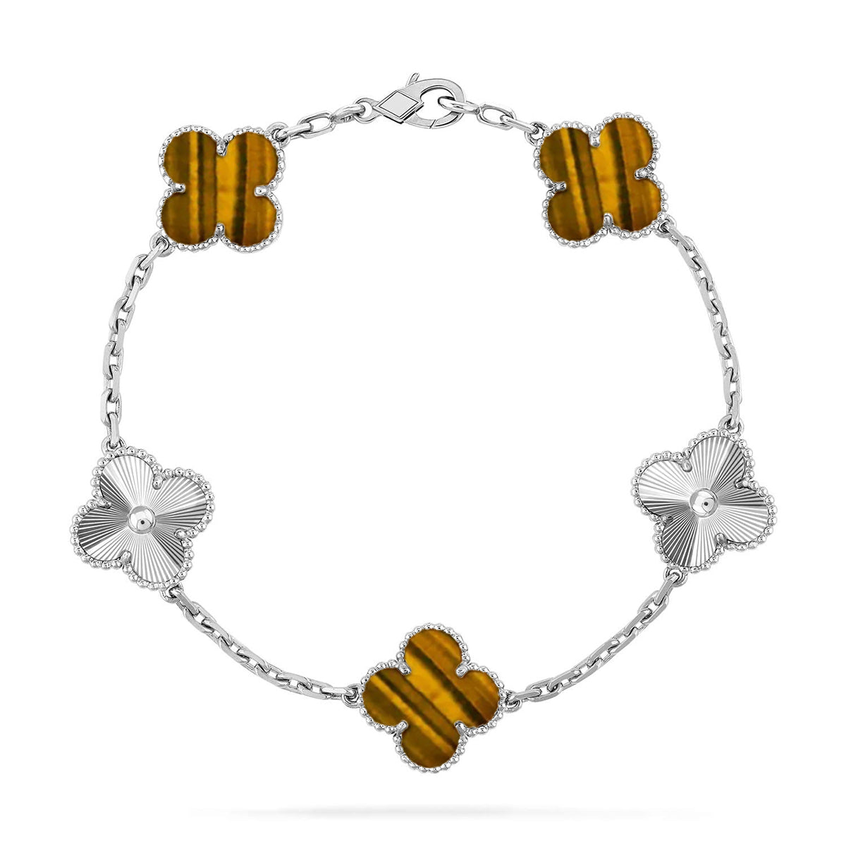 [ORA] CLOVER 5 MOTIFS TIGER EYE BRACELET COLLECTION