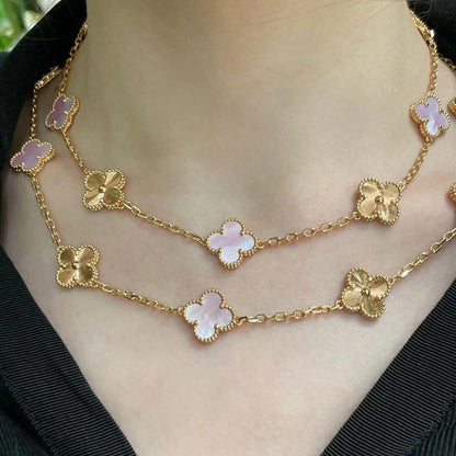 [ORA]CLOVER 20 MOTIFS LASER PINK MOP NECKLACE