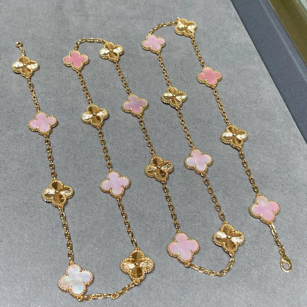 [ORA]CLOVER 20 MOTIFS LASER PINK MOP NECKLACE