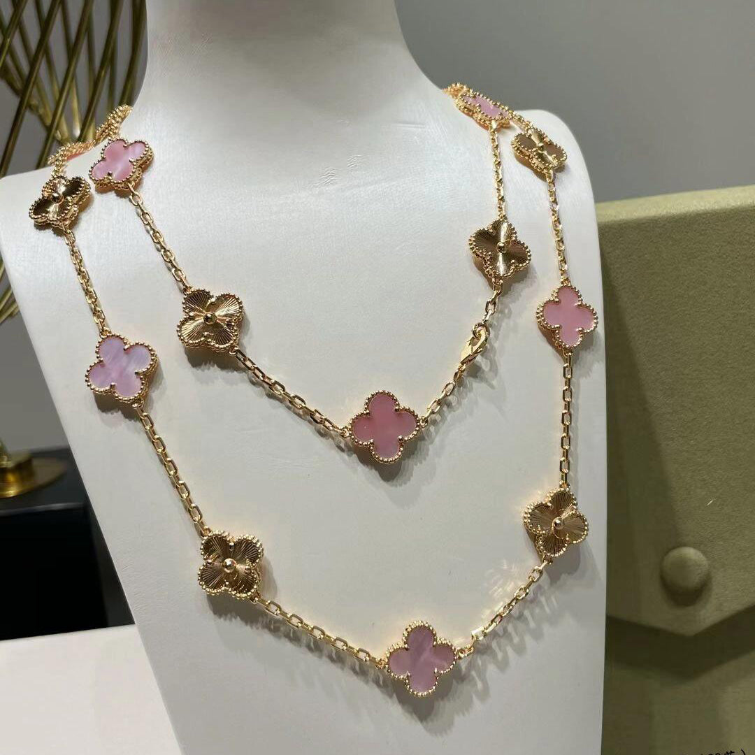 [ORA]CLOVER 20 MOTIFS LASER PINK MOP NECKLACE