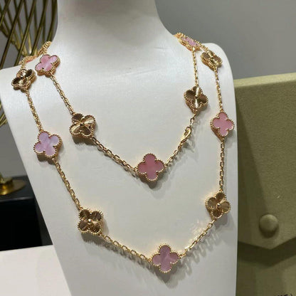[ORA]CLOVER 20 MOTIFS LASER PINK MOP NECKLACE