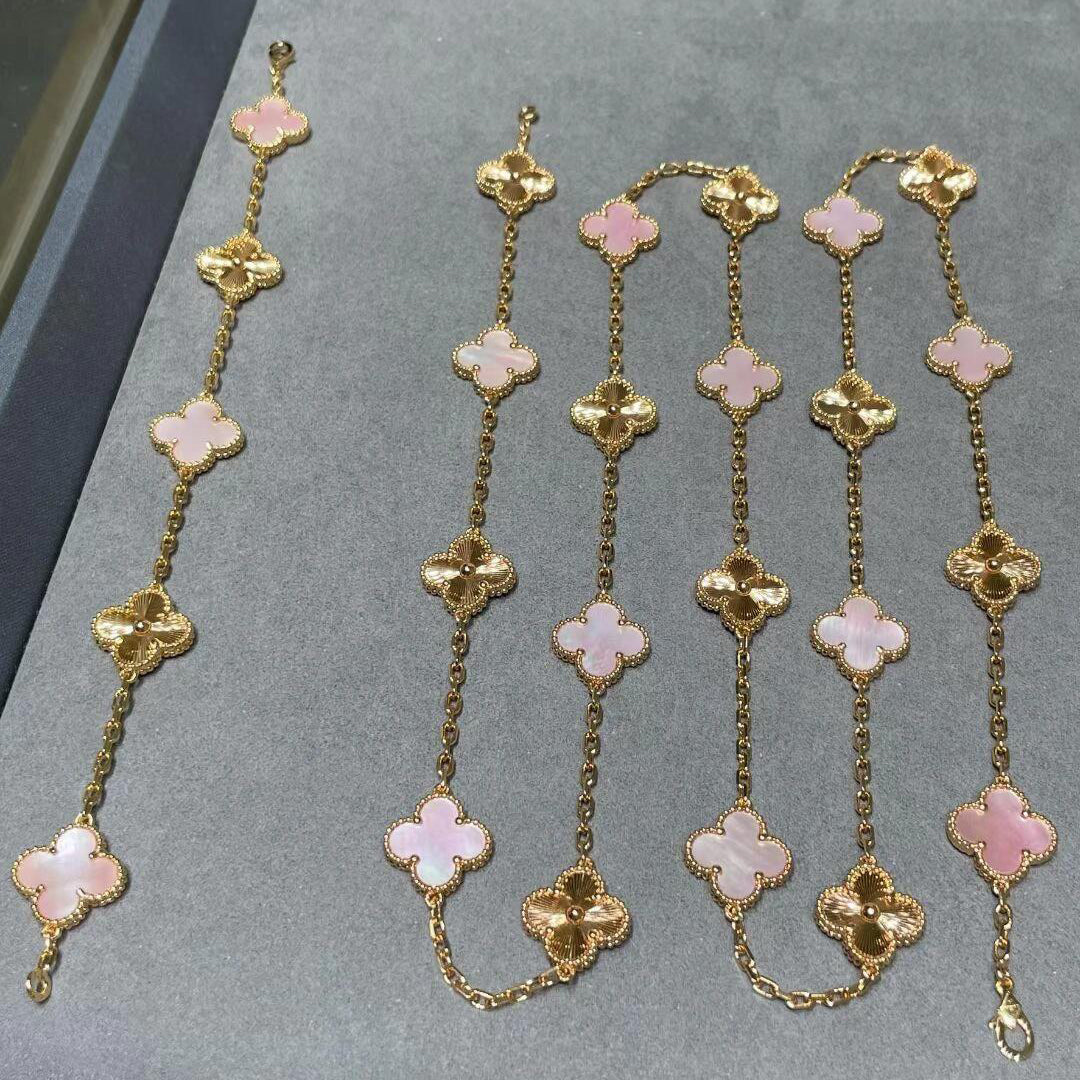 [ORA]CLOVER 20 MOTIFS LASER PINK MOP NECKLACE