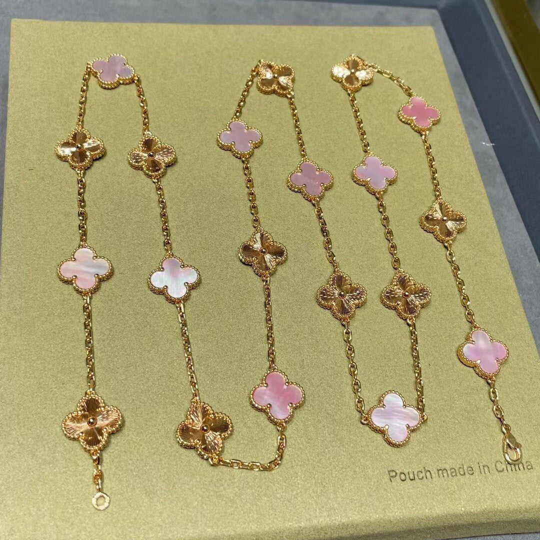 [ORA]CLOVER 20 MOTIFS LASER PINK MOP NECKLACE
