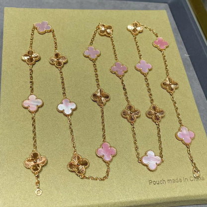 [ORA]CLOVER 20 MOTIFS LASER PINK MOP NECKLACE