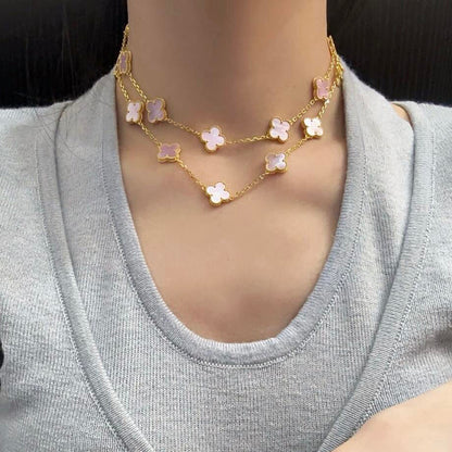 [ORA]CLOVER 20 MOTIFS PINK MOP NECKLACE