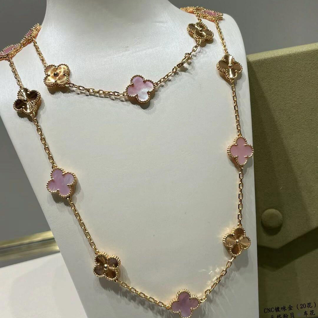 [ORA]CLOVER 20 MOTIFS LASER PINK MOP NECKLACE