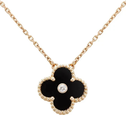 [ORA]CLOVER 15MM DIAMOND ONYX NECKLACE