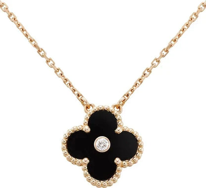 [ORA]CLOVER 15MM DIAMOND ONYX NECKLACE