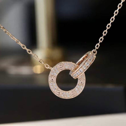 [ORA]LOVE 7.6MM NECKLACE ROSE GOLD AND SILVER  FULL DIAMOND