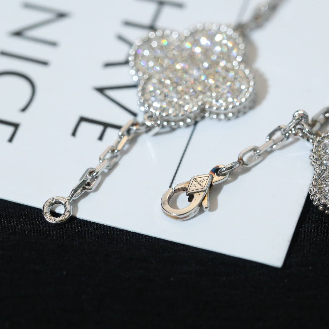 [ORA]CLOVER BRACELET 5 MOTIF SILVER DIAMOND PAVED