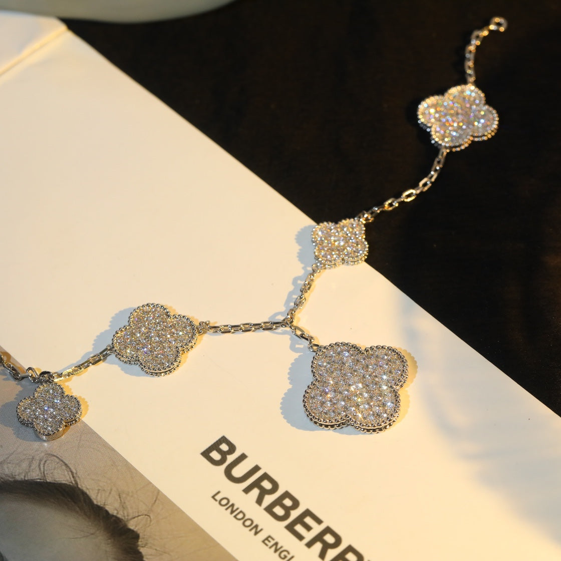 [ORA]CLOVER BRACELET 5 MOTIF SILVER DIAMOND PAVED