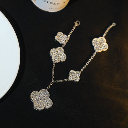 [ORA]CLOVER BRACELET 5 MOTIF SILVER DIAMOND PAVED