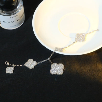 [ORA]CLOVER BRACELET 5 MOTIF SILVER DIAMOND PAVED