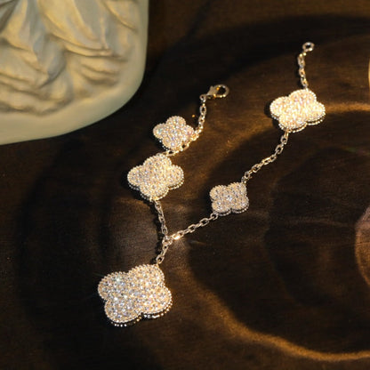 [ORA]CLOVER BRACELET 5 MOTIF SILVER DIAMOND PAVED