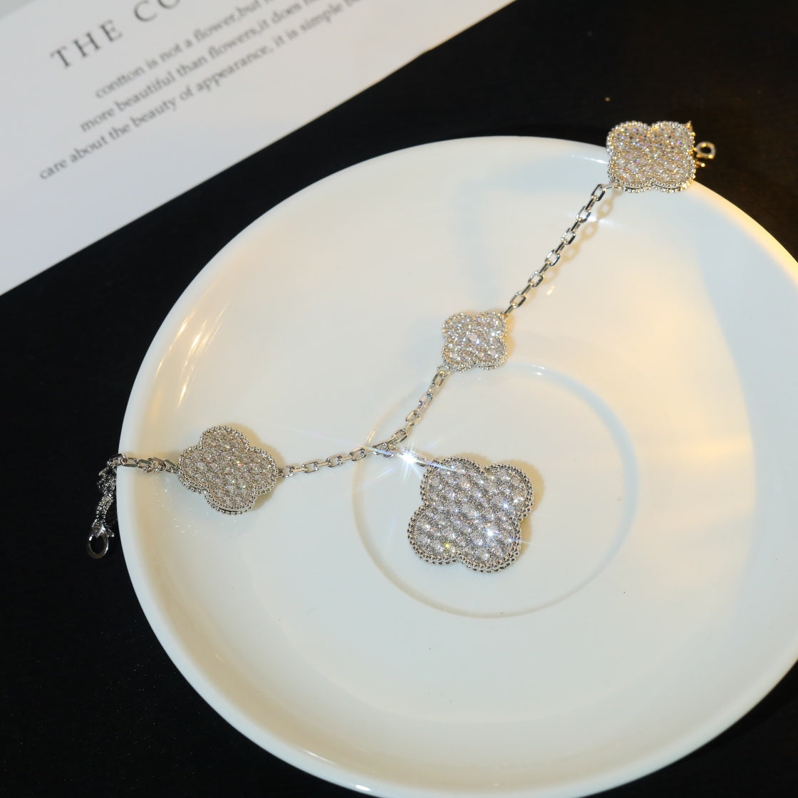 [ORA]CLOVER BRACELET 5 MOTIF SILVER DIAMOND PAVED