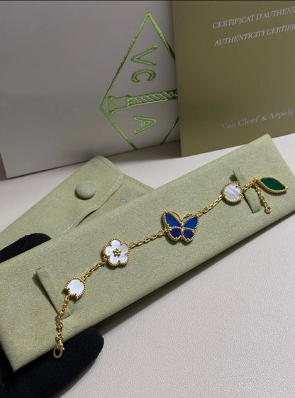 [ORA]LUCKY SPRING GOLD BLUESTONE WHITE MOTHER-OF-PEARL BRACELET