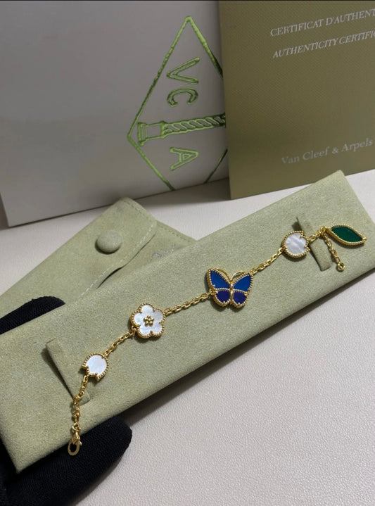 [ORA]LUCKY SPRING GOLD BLUESTONE WHITE MOTHER-OF-PEARL BRACELET