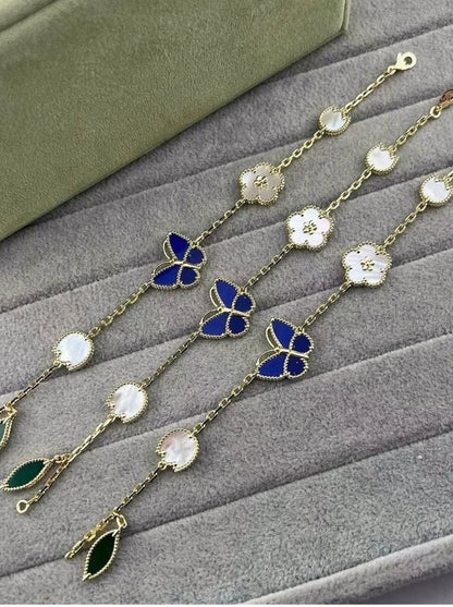 [ORA]LUCKY SPRING GOLD BLUESTONE WHITE MOTHER-OF-PEARL BRACELET