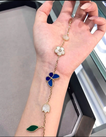 [ORA]LUCKY SPRING GOLD BLUESTONE WHITE MOTHER-OF-PEARL BRACELET