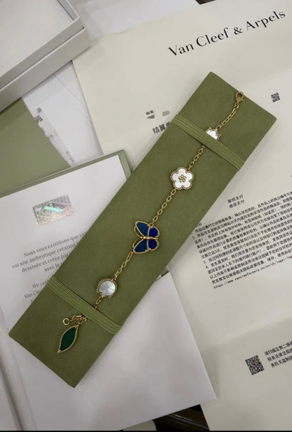 [ORA]LUCKY SPRING GOLD BLUESTONE WHITE MOTHER-OF-PEARL BRACELET
