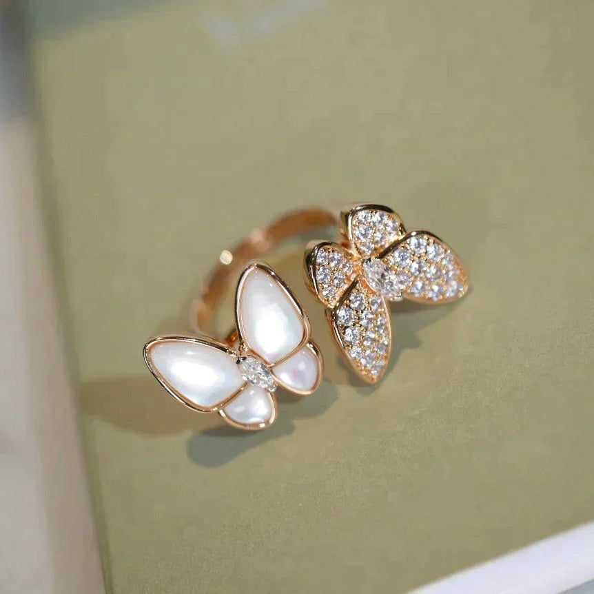 [ORA]TWIN BUTTERFLY DIAMOND PERLMUTT-RING
