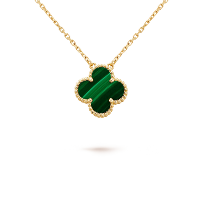[ORA]CLOVER 15MM MALACHITE SINGLE FLOWER  NECKLACE
