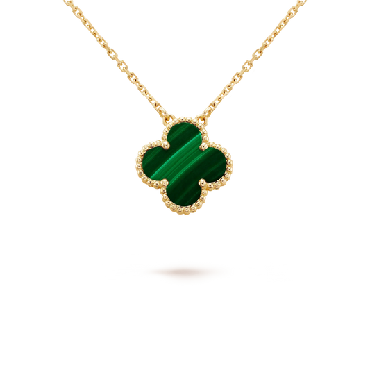 [ORA]CLOVER 15MM MALACHITE SINGLE FLOWER  NECKLACE
