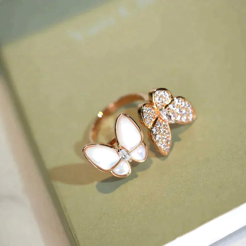 [ORA]TWIN BUTTERFLY DIAMOND PERLMUTT-RING