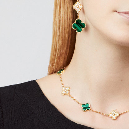 [ORA]CLOVER 10 MOTIFS MALACHITE DIAMOND NECKLACE