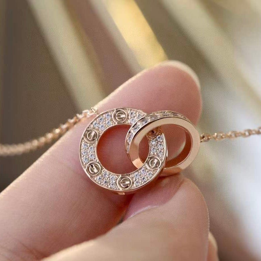 [ORA]LOVE 7.6MM NECKLACE ROSE GOLD AND SILVER  FULL DIAMOND