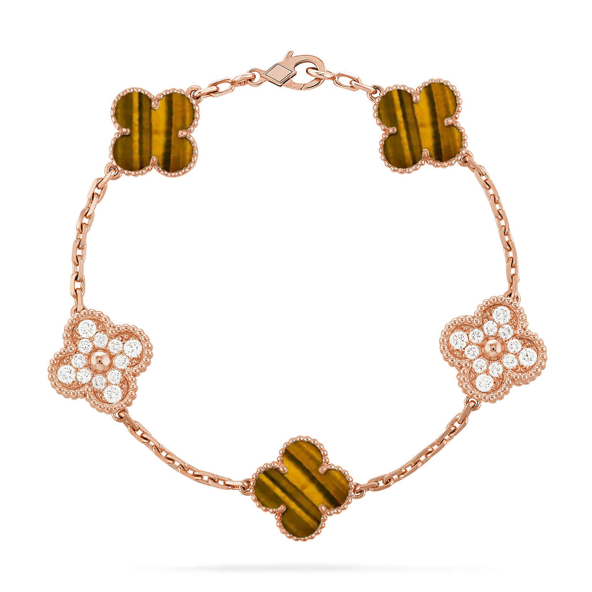 [ORA] CLOVER 5 MOTIFS TIGER EYE BRACELET COLLECTION
