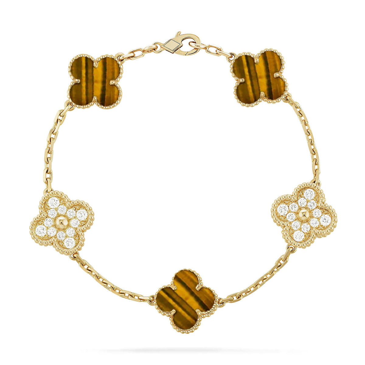 [ORA] CLOVER 5 MOTIFS TIGER EYE BRACELET COLLECTION