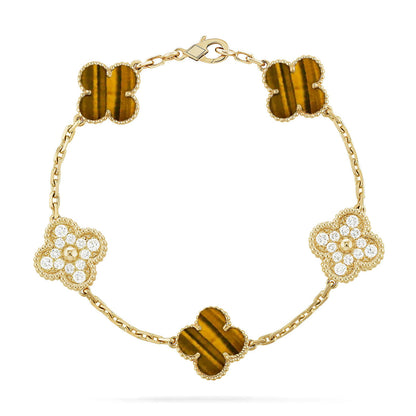 [ORA] CLOVER 5 MOTIFS TIGER EYE BRACELET COLLECTION
