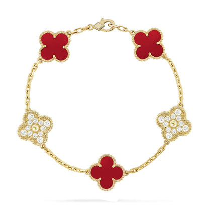 [ORA] CLOVER 5 MOTIF RED CORNELIAN BRACELET COLLECTION