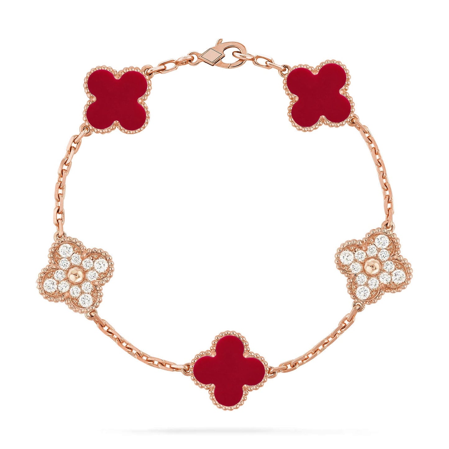 [ORA] CLOVER 5 MOTIF RED CORNELIAN BRACELET COLLECTION