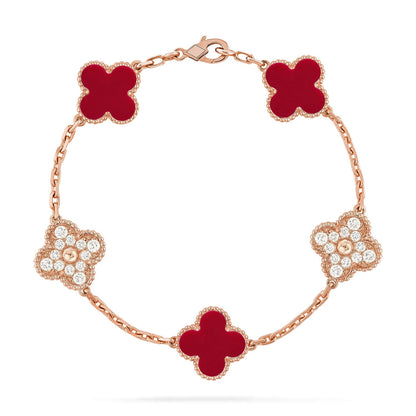 [ORA] CLOVER 5 MOTIF RED CORNELIAN BRACELET COLLECTION