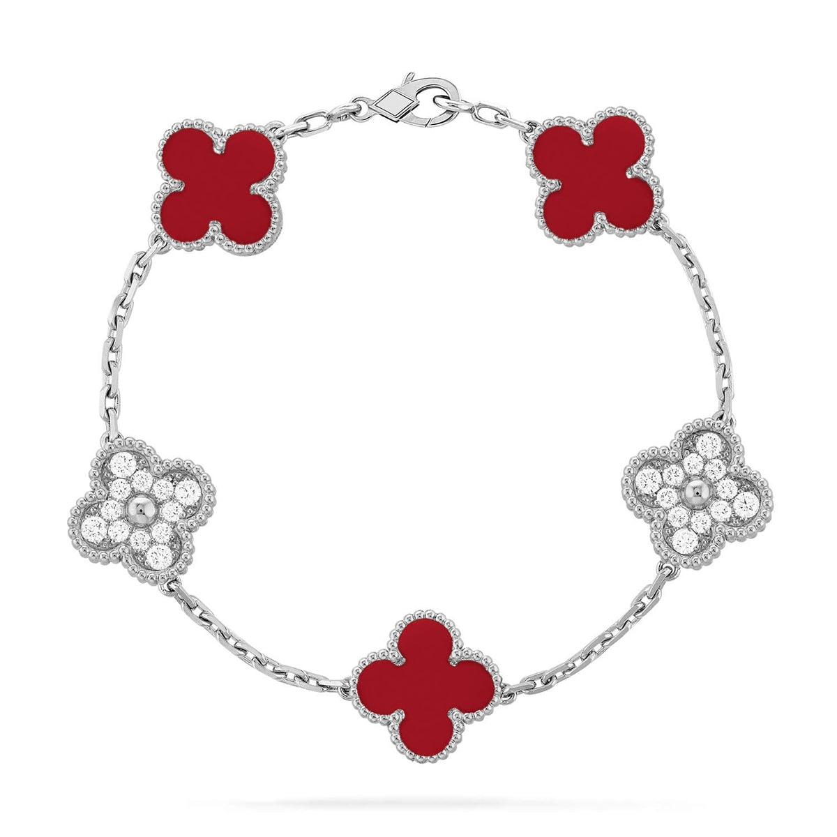 [ORA] CLOVER 5 MOTIF RED CORNELIAN BRACELET COLLECTION