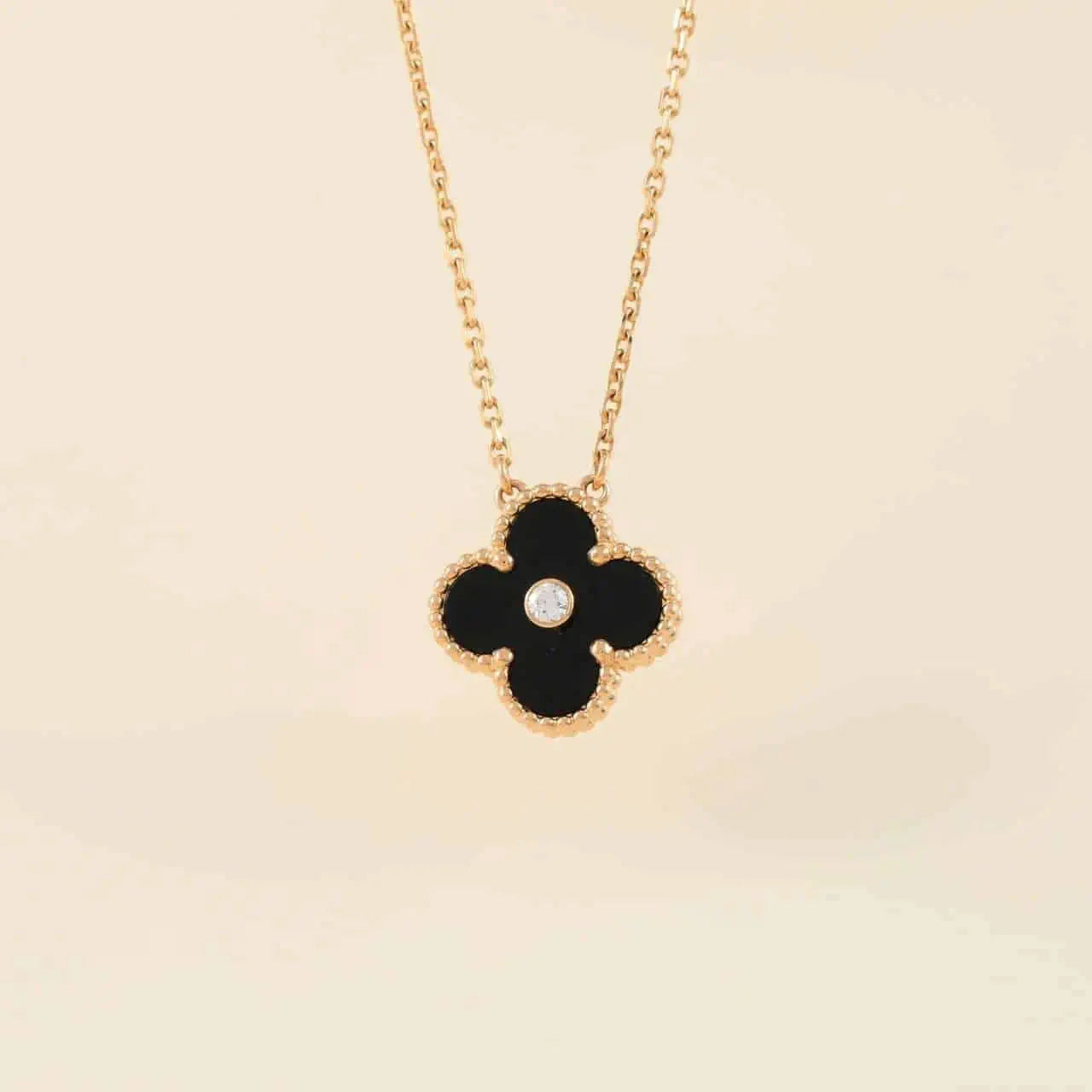 [ORA]CLOVER 15MM DIAMOND ONYX NECKLACE