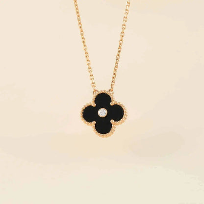 [ORA]CLOVER 15MM DIAMOND ONYX NECKLACE