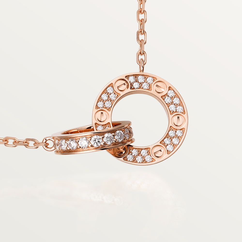 [ORA]LOVE 7.6MM NECKLACE ROSE GOLD AND SILVER  FULL DIAMOND