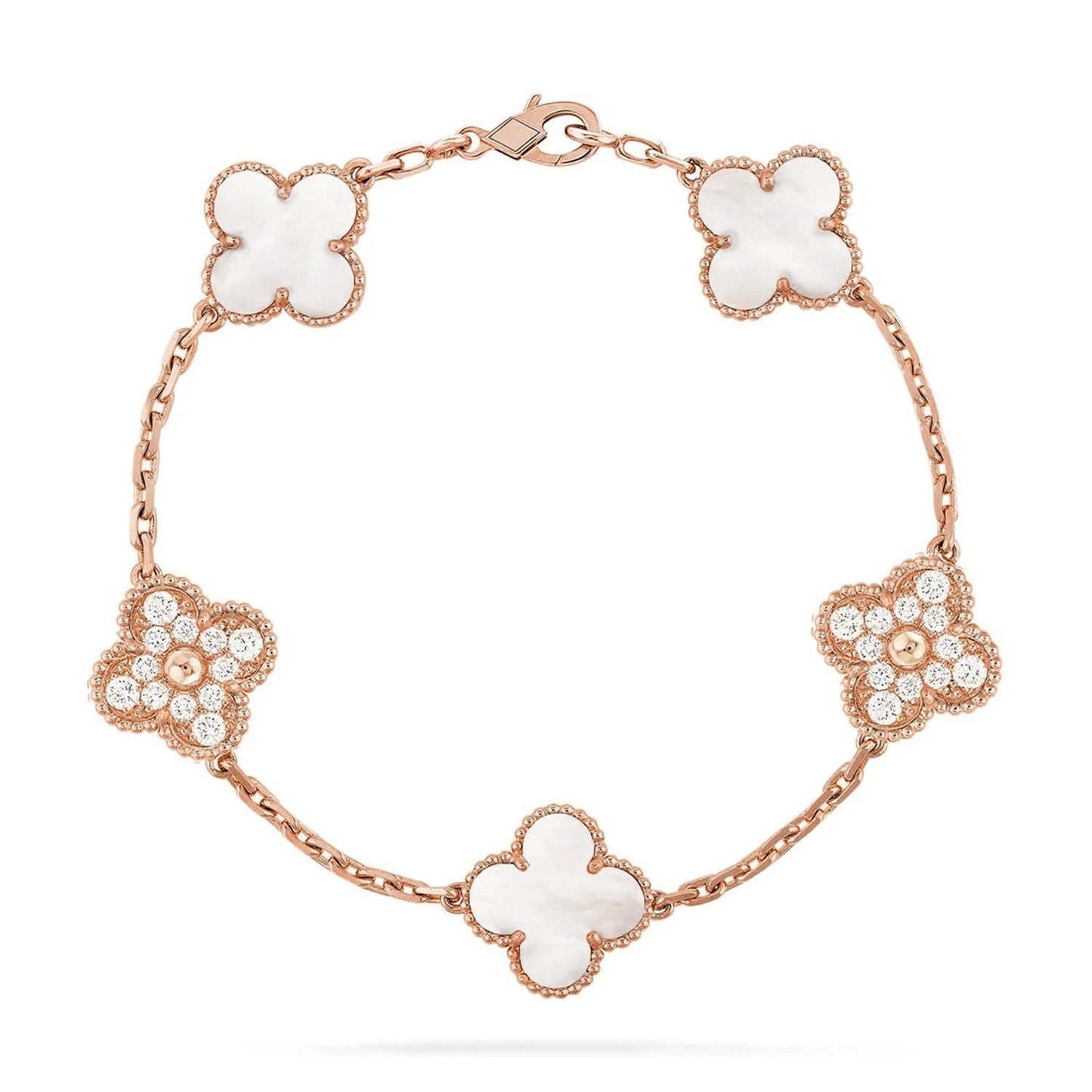[ORA]CLOVER WHITE PEARL MOP 5 MOTIF BRACELET COLLECTION