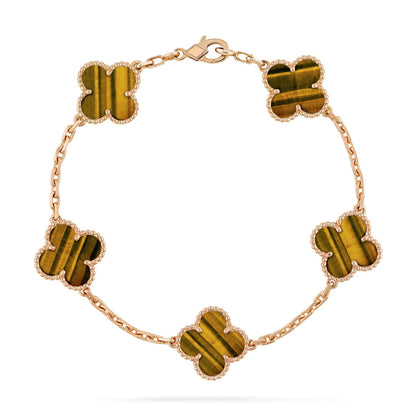[ORA] CLOVER 5 MOTIFS TIGER EYE BRACELET COLLECTION