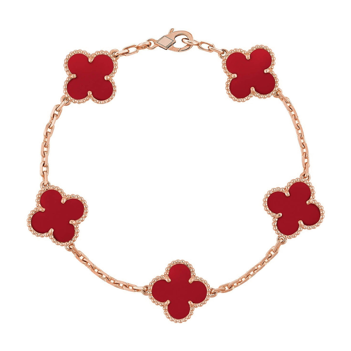 [ORA] CLOVER 5 MOTIF RED CORNELIAN BRACELET COLLECTION