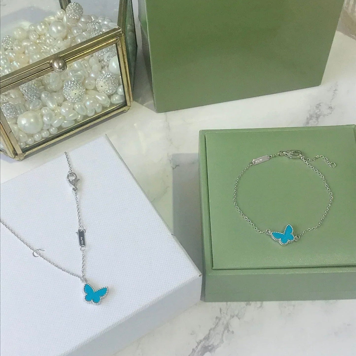 [ORA]BUTTERFLY TURQUOISE BUTTERFLY BRACELET SILVER