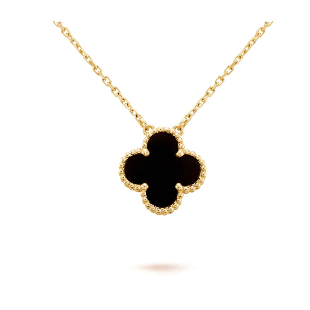 [ORA]CLOVER 15MM BLACK ONYX SINGLE FLOWER NECKLACE