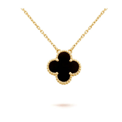 [ORA]CLOVER 15MM BLACK ONYX SINGLE FLOWER NECKLACE