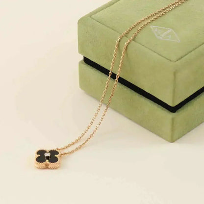 [ORA]CLOVER 15MM DIAMOND ONYX NECKLACE