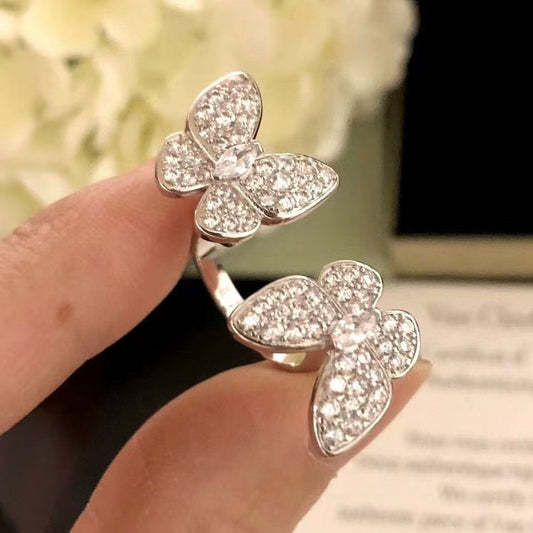 [ORA]TWIN SILVER BUTTERFLY DIAMOND RING